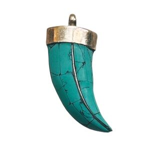 Turquoise Italian Horn Pendant Brass In-Lay Claw Tuck Pedant.